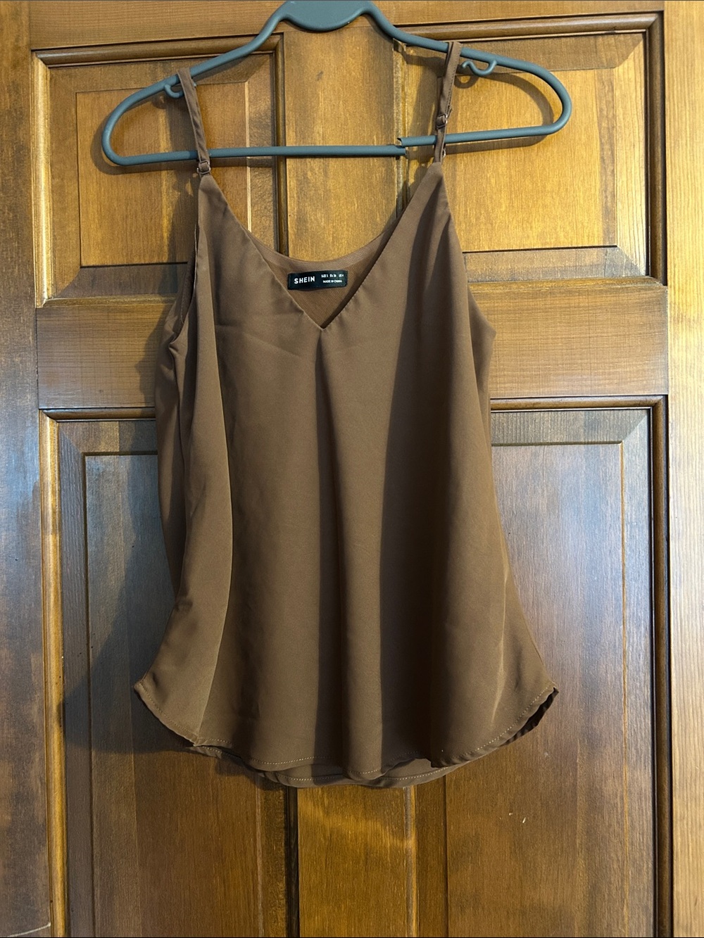 SHEIN Brown V-Neck Spaghetti Strap Camisole Top